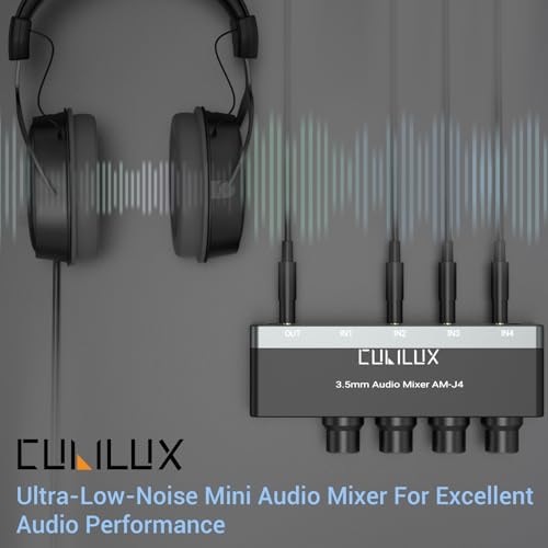 Cubilux 4-Channel 3.5mm Audio Mixer, Ultra-Low-Noise Mini Audio Mixer for Sub-Mixing, 1/8 TS/TRS Input, Stereo Switcher Suitable for Guitars, Bass, Keyboards
