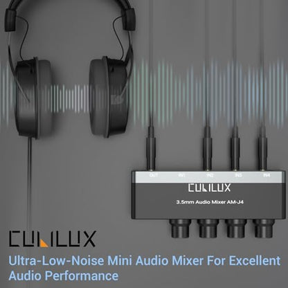 Cubilux 4-Channel 3.5mm Audio Mixer, Ultra-Low-Noise Mini Audio Mixer for Sub-Mixing, 1/8 TS/TRS Input, Stereo Switcher Suitable for Guitars, Bass, Keyboards