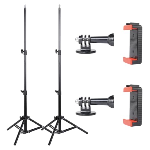UTEBIT 2 Pack Photography Light Stands Tripod, with Phone Clamp, Black | 45"/3.7ft Adjustable Aluminum Lighting Stand with Camera Mount Adapter for Travel Outdoor Photo Video Shooting