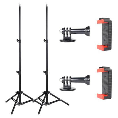 UTEBIT 2 Pack Photography Light Stands Tripod, with Phone Clamp, Black | 45"/3.7ft Adjustable Aluminum Lighting Stand with Camera Mount Adapter for Travel Outdoor Photo Video Shooting