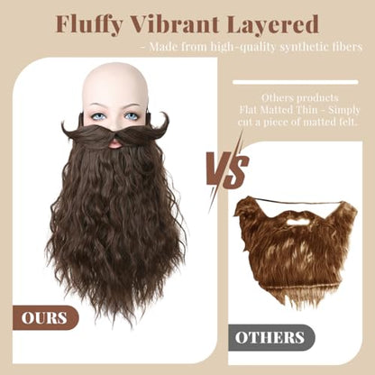 Honcloud Novelty 18inches Pre-Styled Braided Realistic Fake Mustache for Cosplay & Halloween - color: Brown