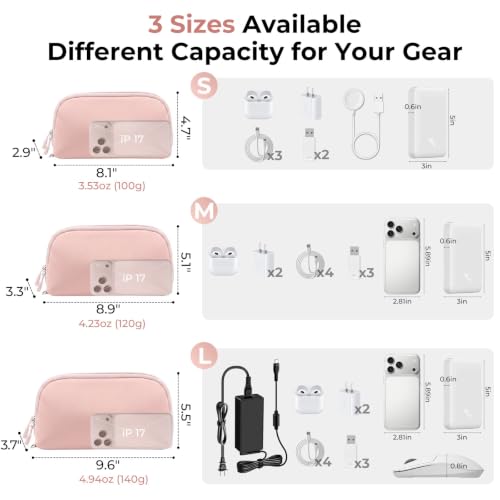 FYY Travel Cable Organizer - 8 Compartments, Lightweight, Water Repellent - color: Pink, size: (L) 9.6"× 5.5"× 3.7"