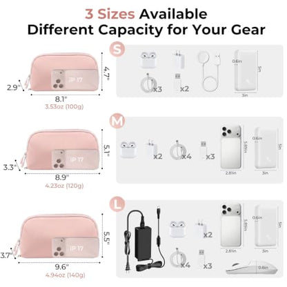 FYY Travel Cable Organizer - 8 Compartments, Lightweight, Water Repellent - color: Pink, size: (L) 9.6"× 5.5"× 3.7"