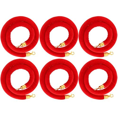 Woanger 6 Pack 5 Feet Velvet Stanchion Rope Crowd Control, Red | Crowd Control Barrier for Red Carpet Events, Theaters, Hotels, Grand Openings, Queue Management with Gold Plated Hooks - color: Red, size: 5 Feet
