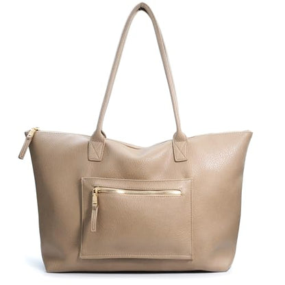 HOXIS Tote Bag for Women with Zipper Vegan Leather Handbag with Trolley Sleeve Travel Weekender Carryall Bag - color: Nude