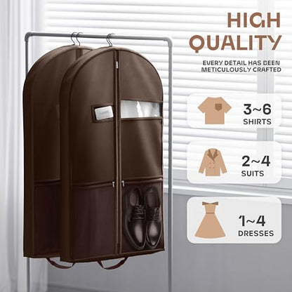 Lazebox 43" Travel Garment Bag with Accessories Zipper Pocket, Heavy Duty Suit Bag for Suits, Tuxedos, Dresses, Coats, Brown, 1 pack - size: 43inch-1 pack-Brown
