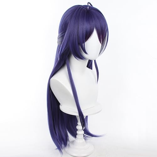 Anime Dark Blue Highlighting White wigs with Bangs Women 75cm/29in Long Straight wig half-up hairstyle for Adult Game Cosplay wig Halloween,Comic con,Party,Game Show - color: Deep Purple