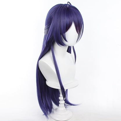 Anime Dark Blue Highlighting White wigs with Bangs Women 75cm/29in Long Straight wig half-up hairstyle for Adult Game Cosplay wig Halloween,Comic con,Party,Game Show - color: Deep Purple