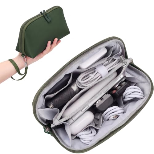 FYY Travel Cable Organizer - 8 Compartments, Lightweight, Water Repellent - color: Green, size: (M) 8.9"× 5.1"× 3.3"