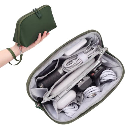 FYY Travel Cable Organizer - 8 Compartments, Lightweight, Water Repellent - color: Green, size: (M) 8.9"× 5.1"× 3.3"