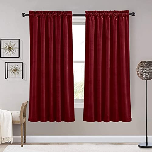 RYB HOME Red Velvet Curtains 63 inches Long - Super Soft Room Darkening Energy Efficiency Window Covering for Girl Bedroom Living Room Bathroom Backdrop, W 52 x L 63 inch, Ruby Red, 2 Panels - color: Ruby Red, size: 52"W x 63"L (Pack of 2)