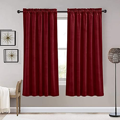 RYB HOME Red Velvet Curtains 63 inches Long - Super Soft Room Darkening Energy Efficiency Window Covering for Girl Bedroom Living Room Bathroom Backdrop, W 52 x L 63 inch, Ruby Red, 2 Panels - color: Ruby Red, size: 52"W x 63"L (Pack of 2)