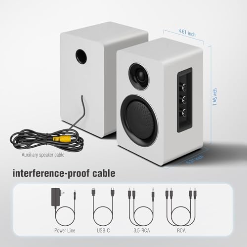 Computer Speakers, Bluetooth 5.3, USB-C, AUX/RCA, 3-Inch Woofer, White - color: White