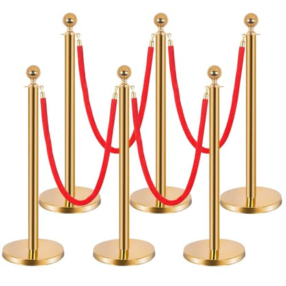 6-Pack Stainless Steel Stanchions and Velvet Ropes (4 Red 5ft), Sand-Filled Crowd Control Barriers for Weddings, Exhibitions, Events(Gold) - color: Gold, size: 6-Pack
