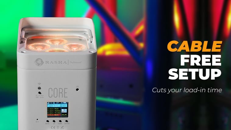 Rasha Professional Core Wireless Uplighting RGBAW+UV LED Par – 10-Hour Battery, WiFi & DMX Control, App-Enabled, Smartphone Operated, Sound-Active for Weddings, Events, Clubs, DJ & Corporate