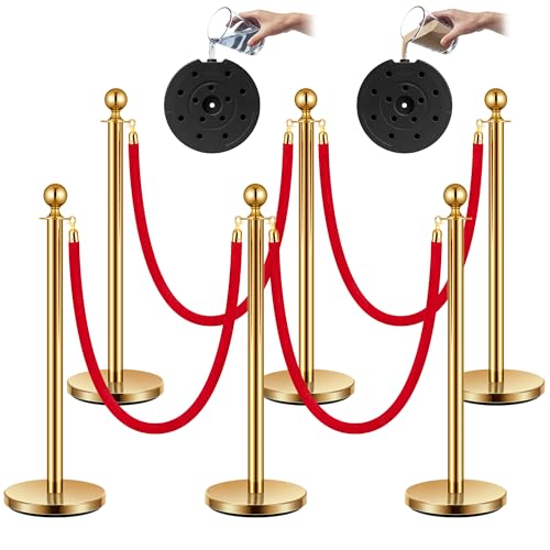 VIVOHOME Gold Stanchions and Velvet Ropes, 5 Feet Ropes and 39 Inch Posts | 6PCS Stainless Steel Post with Water-Fillable Leakproof Base, Red Carpet Poles for Wedding, Prom & VIP Events - color: Golden