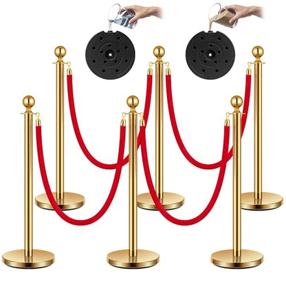 VIVOHOME Gold Stanchions and Velvet Ropes, 5 Feet Ropes and 39 Inch Posts | 6PCS Stainless Steel Post with Water-Fillable Leakproof Base, Red Carpet Poles for Wedding, Prom & VIP Events - color: Golden