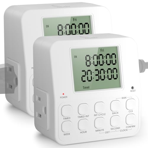 NEARPOW 2-Pack Dual 7 Day Programmable Timer Outlet, Infinite Repeat Cycle | 20 ON/OFF Programs, 24H Digital Indoor Timed Interval Cycle Power Plug, Heavy Duty Electrical Switch, Heavy Duty 15A/1875W - size: 2 Pack