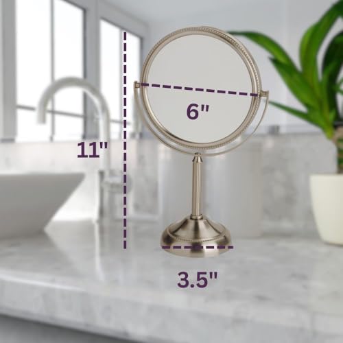 JERDON 6" Tabletop Makeup Mirror - 10X Magnification - Nickel - JP910NB | Two-Sided Swivel Design, 11" Tall, Portable - color: Nickel