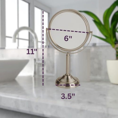 JERDON 6" Tabletop Makeup Mirror - 10X Magnification - Nickel - JP910NB | Two-Sided Swivel Design, 11" Tall, Portable - color: Nickel