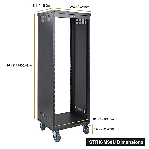 Sound Town 30U Universal Steel Rack, w/ 3" Locking Casters, Vented Side Panels for Audio Video, Server and Network Equipment (STRK-M30U) - size: 30U
