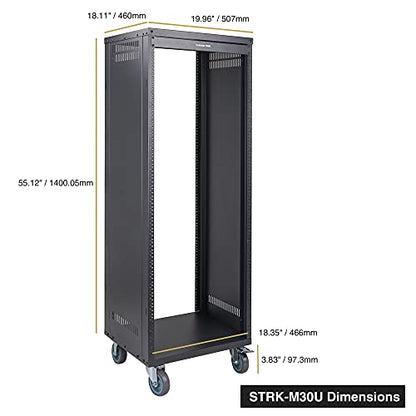 Sound Town 30U Universal Steel Rack, w/ 3" Locking Casters, Vented Side Panels for Audio Video, Server and Network Equipment (STRK-M30U) - size: 30U