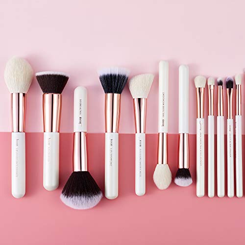 Jessup Brand 25pcs Professional Makeup Brush set Beauty Cosmetic Foundation Power Blushes eyelashes Lipstick Natural-Synthetic Hair Brushes set (Pearl White/Rose Gold) - color: Pearl White/Rose Gold