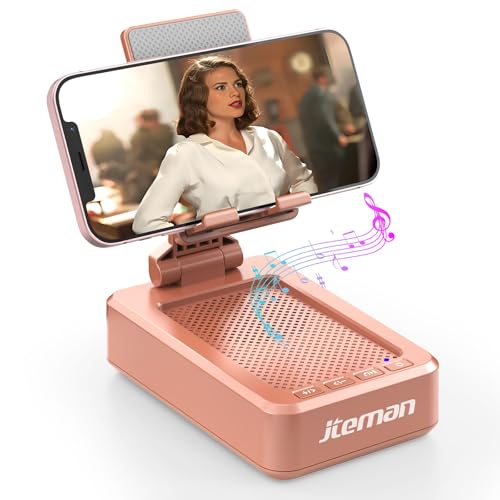 JTEMAN Bluetooth Speaker with Cell Phone Stand,Gifts for Men Tech Gadgets | Big Sound & Clear Bass, Wireless Audio Speaker Stand for iPhone/Android, Foldable Adjustable Phone Holder for Home Office - color: Rose Gold