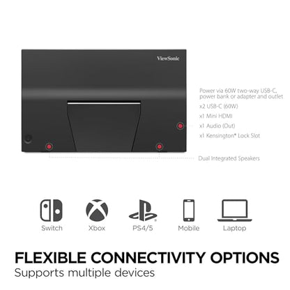 ViewSonic VX1754 17 Inch 1080p Portable Gaming Monitor, IPS 144Hz Display | AMD FreeSync, USB C, Mini HDMI, Laptop, Console, Phone, Built In Stand, Protective Sleeve, 60W Charging, Anti Glare, Travel - size: 17-Inch 144Hz