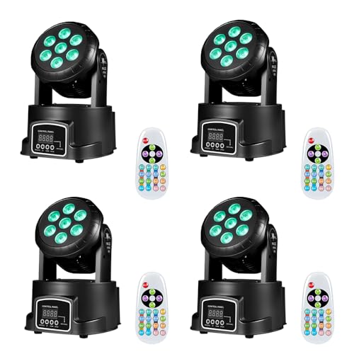 AGVYBE Moving Head DJ Lights, 7x12W RGBW LED Wash Stage Light, 6000LM Wash & Spotlight, Sound Activated & DMX512 + Remote Control for Disco, Party, Wedding, Club, Concert (4PCS) - color: Brown