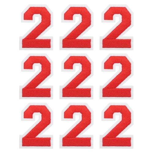 MECCANIXITY Iron on Number Patches 2" Number 2 Iron on Embroidered Patch Sew on Letter Stickers Applique for Repairing Clothing Jeans Shoes Hats DIY(Red, Pack of 9) - style: Number 2