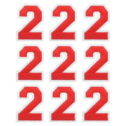 MECCANIXITY Iron on Number Patches 2" Number 2 Iron on Embroidered Patch Sew on Letter Stickers Applique for Repairing Clothing Jeans Shoes Hats DIY(Red, Pack of 9) - style: Number 2