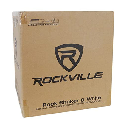 Rockville Rock Shaker 8" 400W Powered Subwoofer, Deep Bass, Class-D Amp, RCA Inputs, MDF Enclosure, White Finish, for Home Theater & Studio | 400W Peak, 200W RMS, RCA and High-Level Input/Output, Phase and Crossover Controls, Rear-Ported MDF Enclosure, Cl