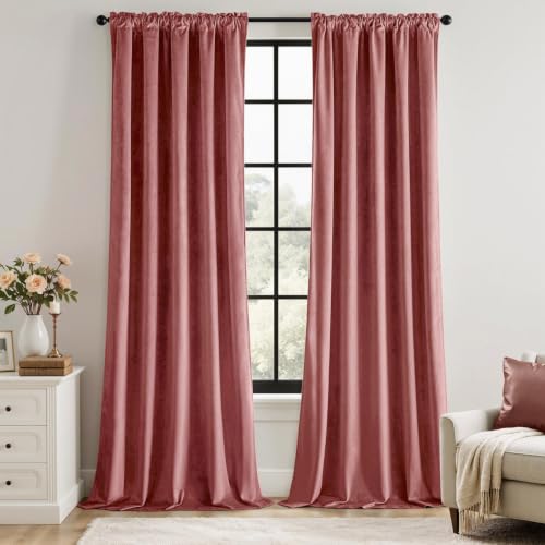 MIULEE Dusty Rose Velvet Curtains 84 Inch Long 2 Panels, W40 x L84 | Luxury Super Soft, Thermal Insulated, Room Darkening Drapes, Rod Pocket Design, Window Curtains for Bedroom Living Room - color: Dusty Rose, size: 40"W x 84"L (Pack of 2)