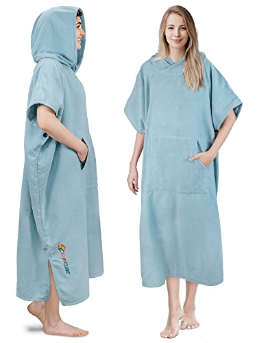 SUN CUBE Surf Poncho Changing Robe with Hood, Wetsuit Changing Hooded Towel | Thick Quick Dry Microfiber, Wetsuit Changing Towel, Surfing Beach Swim Outdoor Sports Cover Up, Adult Wearable Poncho - color: Light Blue