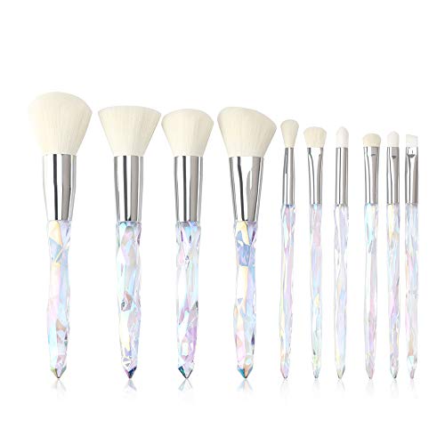 Makeup Brushes Crystal Handle Set, Tenmon 10 PCS Crystal Transparent Handle Kabuki Powder Foundation Brush Concealer Eye Shadow Eyeliner Eyebrow Brush (White) - color: White
