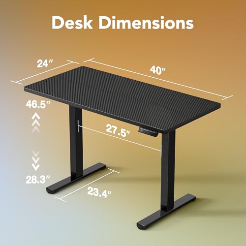 HUANUO 40x24 Inch Electric Standing Desk, Adjustable, Carbon Fiber Black | 176 Lbs Capacity, Smooth Home Office Desk, 4 Memory Presets & Headphone Hooks, 28.3–46.5 Inch Height Range, Easy to assemble - color: Carbon Fiber Black, size: 40" X 24"