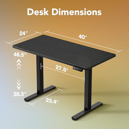 HUANUO 40x24 Inch Electric Standing Desk, Adjustable, Carbon Fiber Black | 176 Lbs Capacity, Smooth Home Office Desk, 4 Memory Presets & Headphone Hooks, 28.3–46.5 Inch Height Range, Easy to assemble - color: Carbon Fiber Black, size: 40" X 24"
