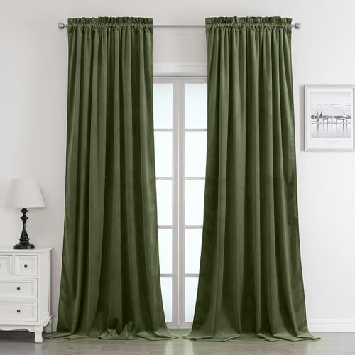 Benedeco Green Velvet Blackout Curtains 52x84 Inch, 2 Panels | Room Darkening & Semi-Blackout, Ultra Soft Velvet, Thermal Insulation, Machine Washable, Elegant Accent Perfect for Bedrooms - color: Moss Green-a, size: 52"W x 84"L (Pack of 2)
