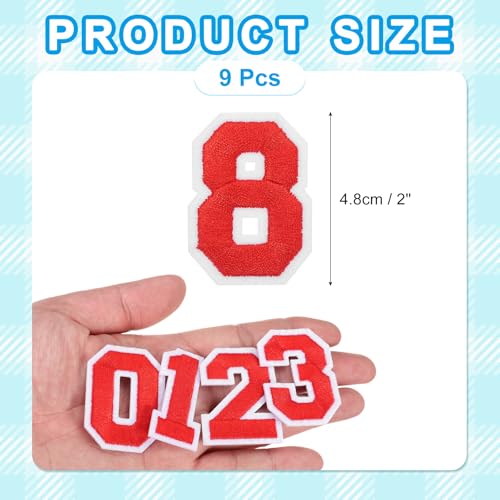 MECCANIXITY Iron on Number Patches 2" Number 8 Iron on Embroidered Patch Sew on Letter Stickers Applique for Repairing Clothing Jeans Shoes Hats DIY(Red, Pack of 9) - style: Number 8