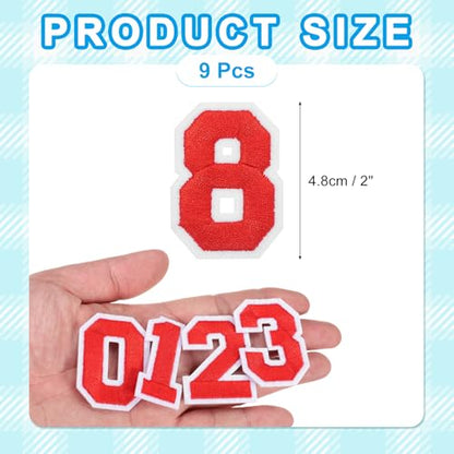 MECCANIXITY Iron on Number Patches 2" Number 8 Iron on Embroidered Patch Sew on Letter Stickers Applique for Repairing Clothing Jeans Shoes Hats DIY(Red, Pack of 9) - style: Number 8