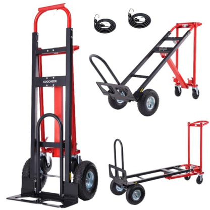 1000 LBS Heavy Duty Steel Hand Truck, 4-in-1 Convertible Dolly Cart - color: Red-1