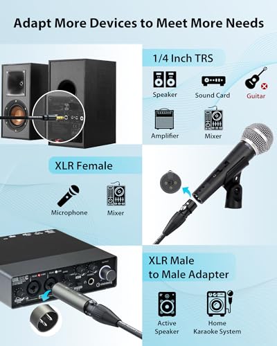 AA AUDIO ACCESSORY XLR Female to 1/4 Cable with XLR Male to Male Adapter Bundle, Rean Connectors from Neutrik, Kevlar-Reinforced Nylon Braided TRS Cable, Balanced Quarter Inch Cord, 10ft, OFC - size: 10ft, style: XLR Female to 1/4 & XLR Adapter