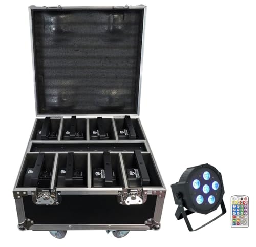 Rockville Battery PAR Pack 61 V2 Black 8 Rechargeable RGBWA+UV Wash Lights | Includes Charging Case with Wheels, 6x 6W LEDs, DMX Controls, IR Remote, 15-Hour Battery Life, Sound-Activated, Strobe - color: Black
