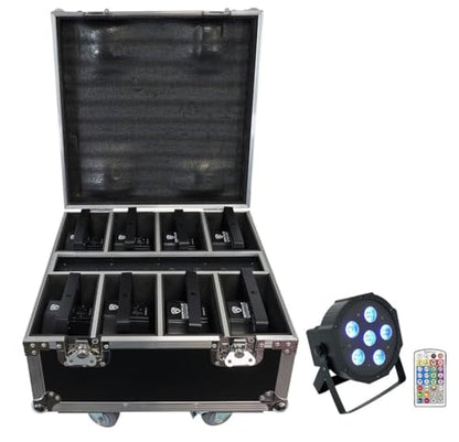 Rockville Battery PAR Pack 61 V2 Black 8 Rechargeable RGBWA+UV Wash Lights | Includes Charging Case with Wheels, 6x 6W LEDs, DMX Controls, IR Remote, 15-Hour Battery Life, Sound-Activated, Strobe - color: Black