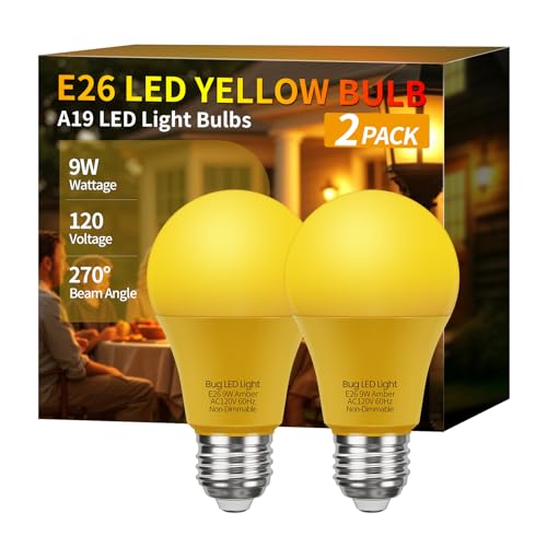 Bug Light Bulbs, Yellow Bug Light Bulbs Outdoor, A19 9W Equivalent 60W - color: Yellow, size: 2 Count (Pack of 1)