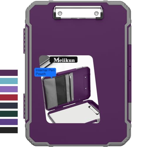Meiikun Clipboard with Storage, Rugged Shockproof Protective, Internal Pen Pouch & Metal Clip, Heavy Duty Plastic Clip Boards 8.5x11, High Capacity Contractor Folder for School Office (Tomato Purple) - color: Tomato Purple