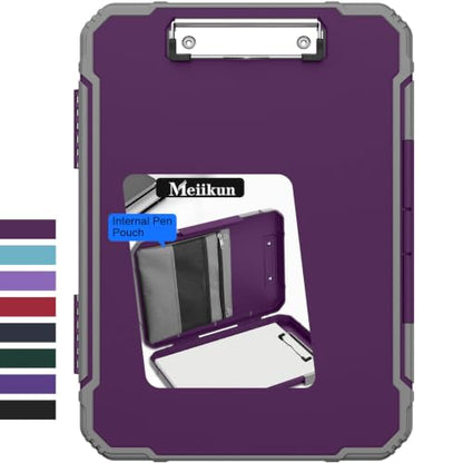 Meiikun Clipboard with Storage, Rugged Shockproof Protective, Internal Pen Pouch & Metal Clip, Heavy Duty Plastic Clip Boards 8.5x11, High Capacity Contractor Folder for School Office (Tomato Purple) - color: Tomato Purple