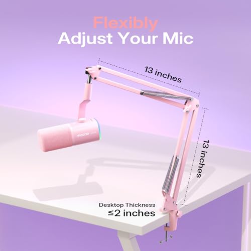 MAONO PD100W USB Wireless Dynamic Microphone for PC, Gaming Streaming Podcast Mic with Noise Reduction,Custom RGB, Mute，Volume Control, Computer Boom Mic for Vocal Recording, Pink