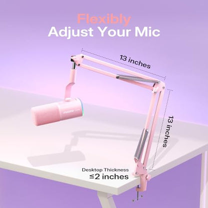 MAONO PD100W USB Wireless Dynamic Microphone for PC, Gaming Streaming Podcast Mic with Noise Reduction,Custom RGB, Mute，Volume Control, Computer Boom Mic for Vocal Recording, Pink